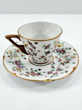 Meissen Germany Demitass Cup & Saucer Set, Vintage Flowers Gold Trim